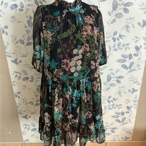 Melonie Women’s Pink and Black A-line Midi Dress with Puff Sleeves 2. New w tag